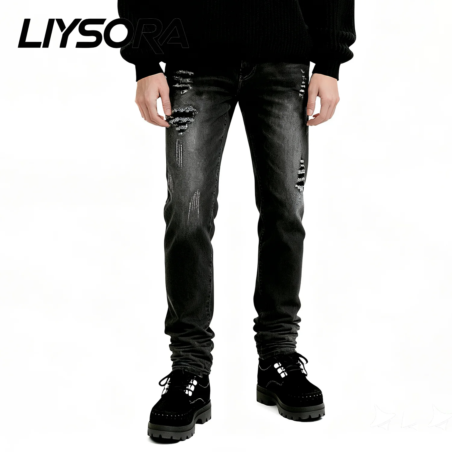 

Men's Retro Stretch Slim Fit Jeans Zipper Casual Streetwear Pants Classic Black Grey Skinny Trouser Denim Men's Clothes Unisex