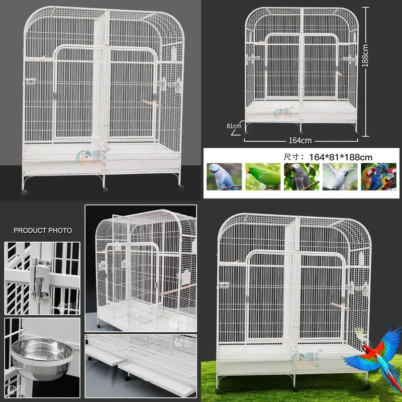 For Parrot Large Floor-to-Ceiling Metal Bird Cage Luxury Extra-Large Wrought Iron Diamond Gray Spacious Durable Home Aviary