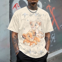 Disney The Lion King Summer Men Simba T-shirt Cartoon O-Neck Tops Male Fashion Short Sleeve Clothing Casual Stylish Streetwear