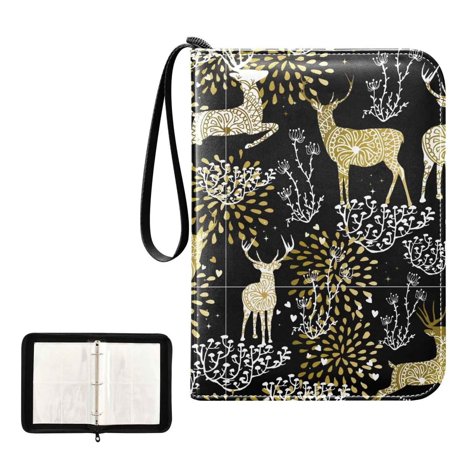 

Christmas Golden Deers 4 Pocket Card Binder, 400 Double Sided Pocket Album for Sport Game Cards, Unique Card Collection Storage