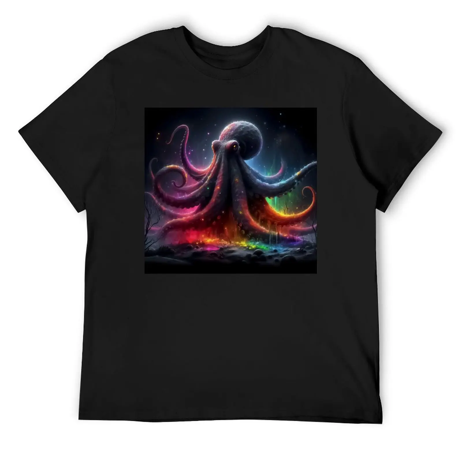 Monochromatic Octopus Within Rainbow Color Splash T-Shirt vintage graphic tee plus size tops vintage clothes mens funny t shirts