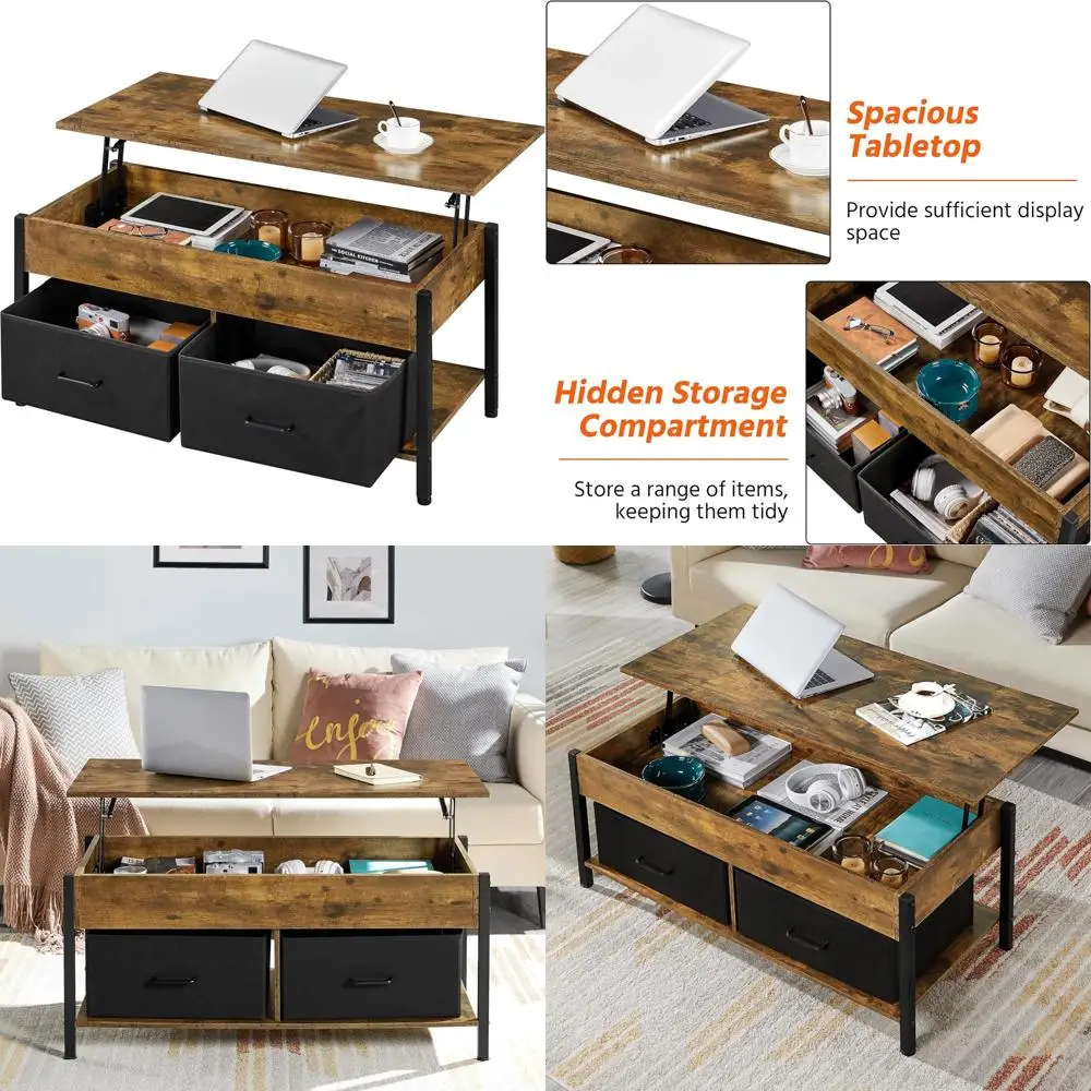 

Storage Coffee Table with Fabric Baskets, 41.5 Inch Lift Top Wooden Coffee Table for Living Room