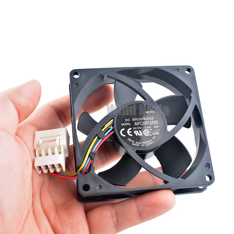 Ventilador de refrigeração de alta velocidade para Workstation, CPU Chassis, rolamento de esferas duplo de 4 pinos, 8cm, 80mm Fan, 80x80x20mm, DC12V, 0.75A, AFC0812DD