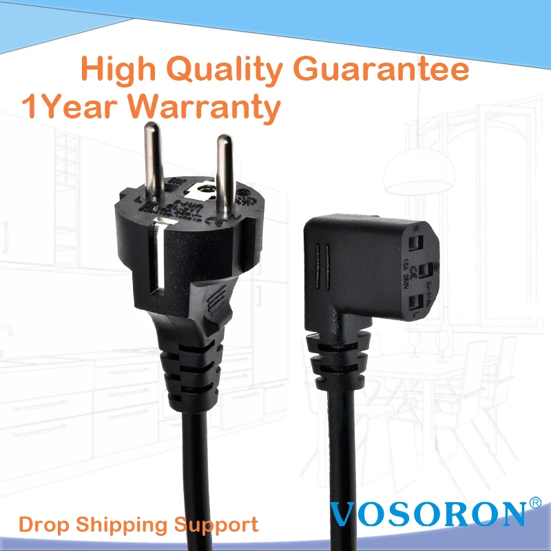 CEE7/7 European Straight Schuko to IEC C13 Power Cords, H05VV-F 0.75mm Cable, EU Schuko to C13 90 Degree Angle Power cord, 150CM