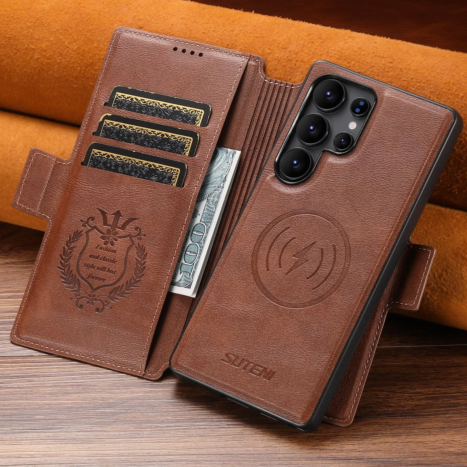 

Разделенный чехол для телефона 2-в-1, подходит для Samsung Galaxy S25Ultra S24/23/22 ULTRA, магнитный защитный чехол, искусственная кожа + ТПУ + магнит