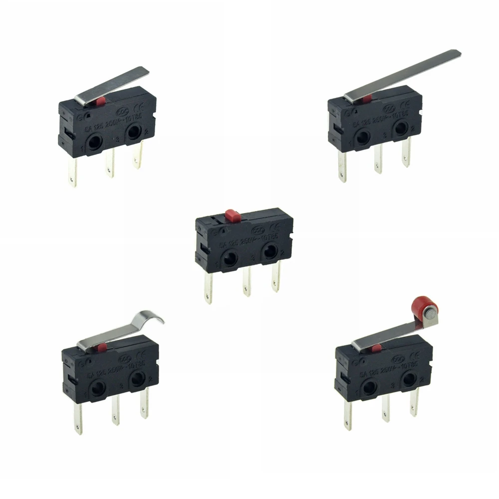 5Pcs Mini Micro Limit Switch NO NC SPDT 3 Pins 8mm Longer Terminals 5A 125V 250V 29mm Roller Arc lever Action Push Microswitches