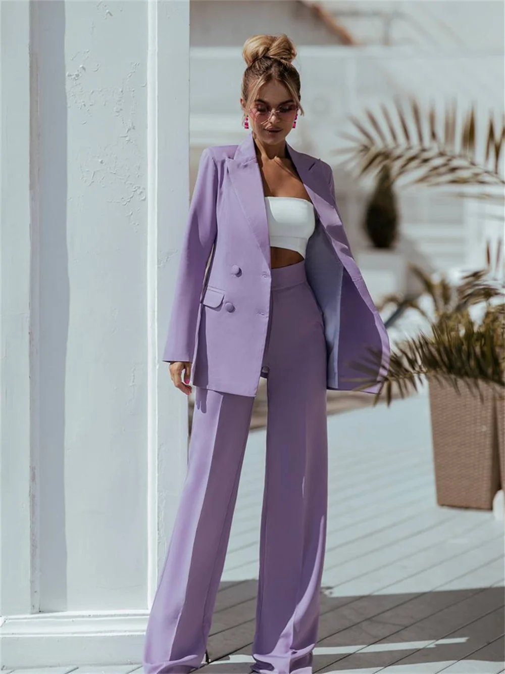 Elegant Purple Office Suit for Women, Pant Suits, Charming Double Button Women Suits For Wedding Guest 2025 Customized Suit