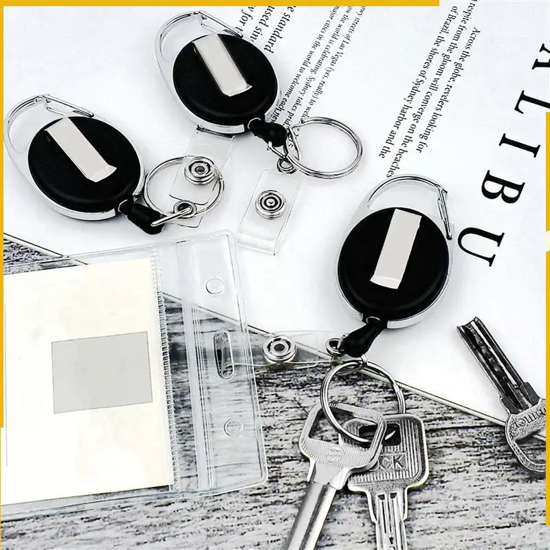 A92P 10er-Pack robuster, einziehbarer Ausweishalter mit Clip und Schlüsselanhänger, Karabiner-Schlüsselanhänger mit Gürtelclip, Schwarz