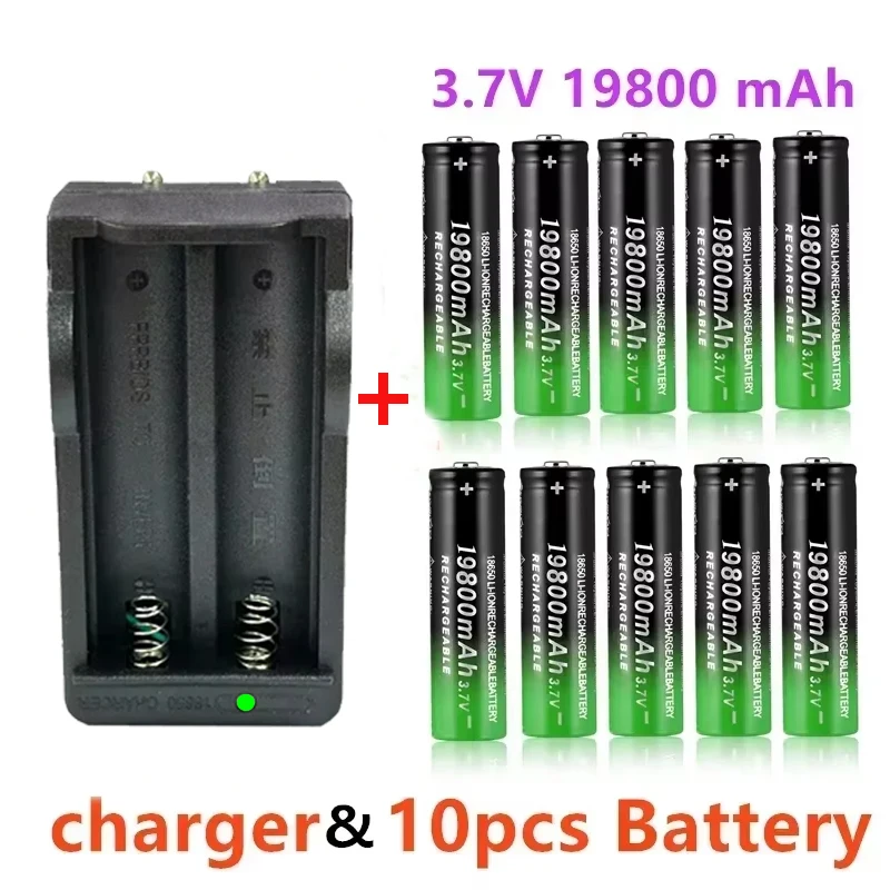 18650Battery Rechargeable Battery 3.7V19800Mah with Charger Capacity Rechargeable Li-IonBattery for Remotecontrolcomputer Shaver