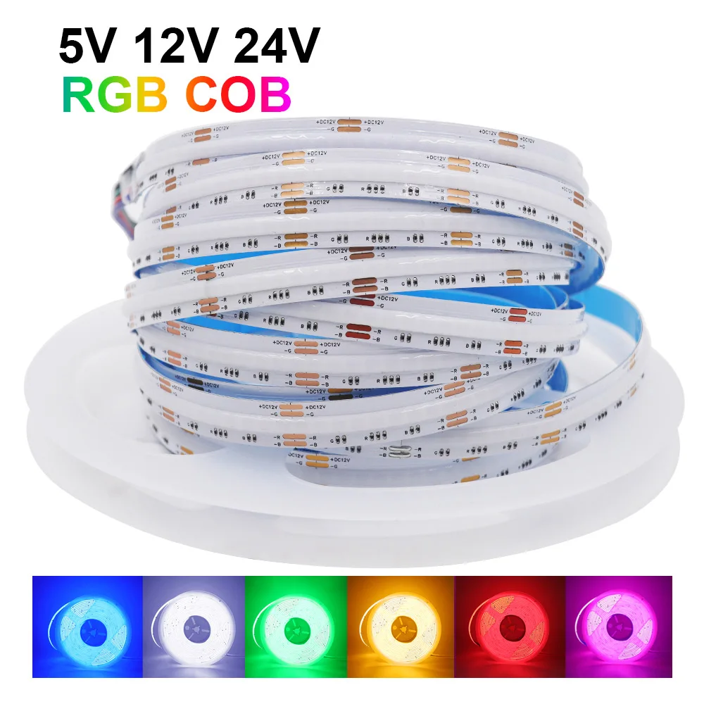 5V 12V 24V RGB COB LED Strip Light 576LED 840LED High Density Linear Lighting Flexible Tape Lamp for Home Decoration