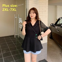 Plus Size 6XL 7XL 120KG Women Shirt Summer Short Five Quarter Sleeve Button Clothing Girl Elastic Thin V-neck Loose Button Coat