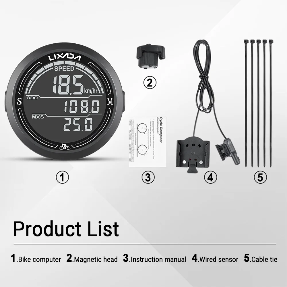 Lixada Wired Bike Speedometer Waterproof Round Shaped Bike Computer Backlight Screen Cycle Odometer