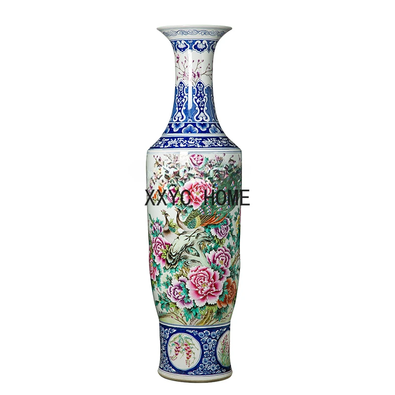 Famille Rose Hand Drawning Ronghua Fugui Living Room and Hotel Floor Ceramic Vase Decorations