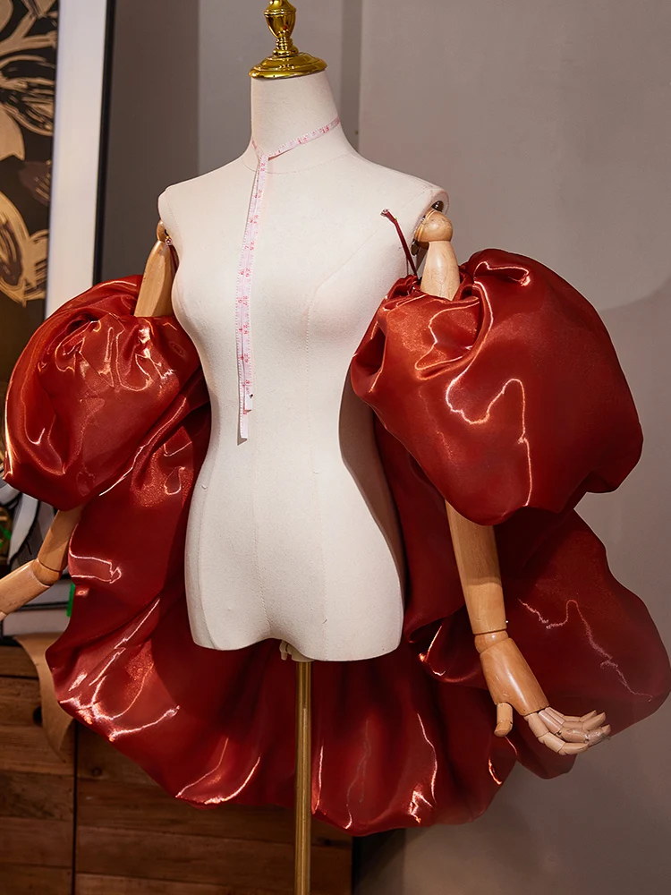 Mantón DIY hecho a mano de color rojo vino, nuevo vestido de noche de presentador, accesorios para reuniones anuales de alta gama, exagerados para pasarela, 2025