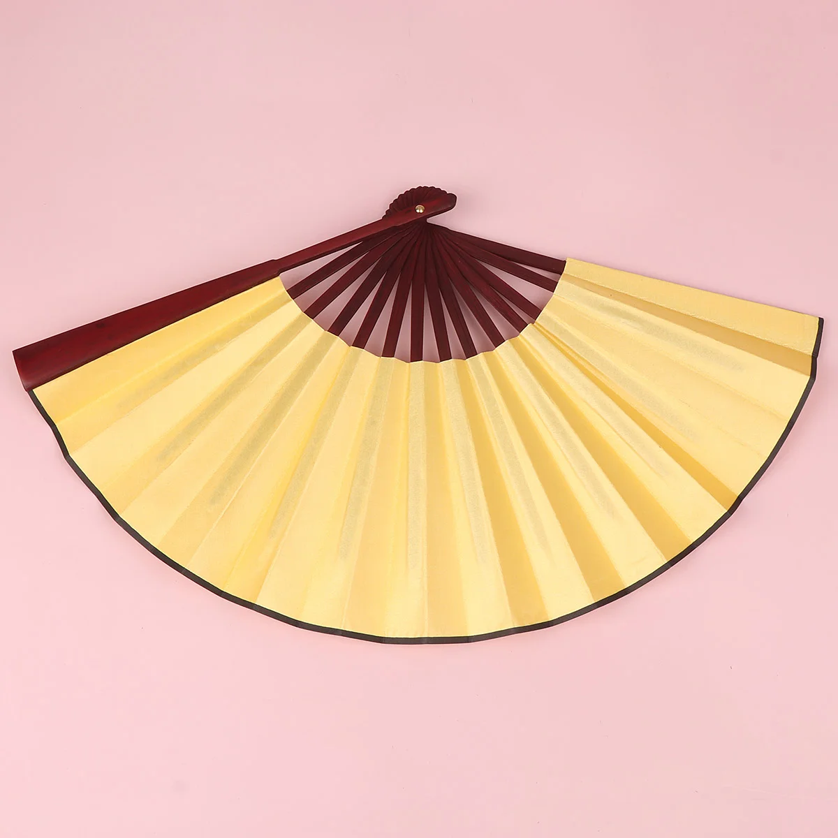 2 Pcs Fabric Folding Fans Yellow Hand Holding Handheld Manual Chinese Style Blank DIY Bamboo Wooden