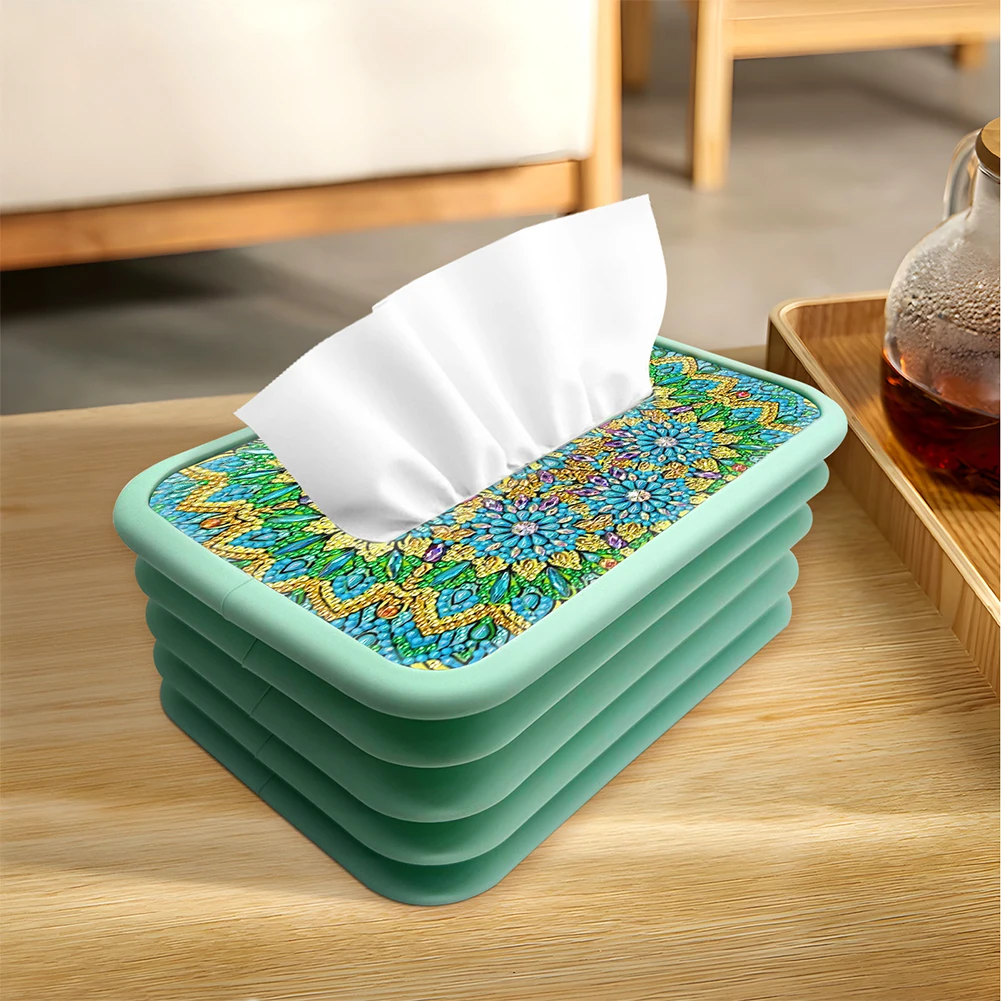 

High-Quality Acrylic Crystal Diamond Embellished Paper Towel Holder Stylish Storage Box for Living Room Bedroom with DIY Diamond Painting Setup