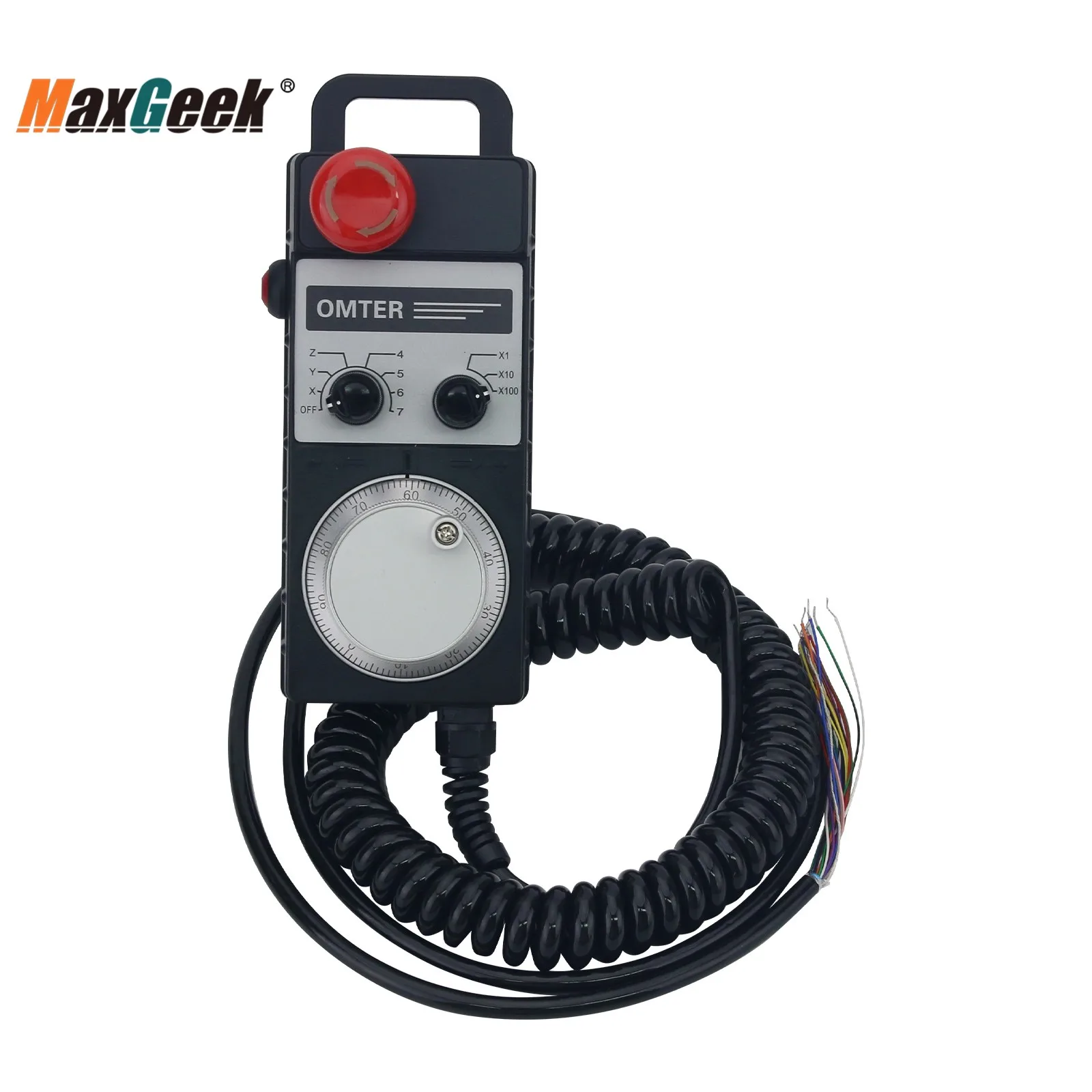 Maxgeek 5-12E 7Axis MPG Universal Manual Pulse Generator CNC Handwheel 25PPR 12V without Emergency Stop Button for Mitsubishi