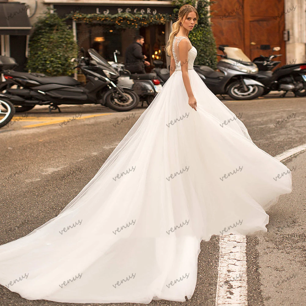 Vestidos De Novia clásicos, elegantes Vestidos De Novia con tirantes finos, apliques De cuentas, línea A, tul escalonado, 2024