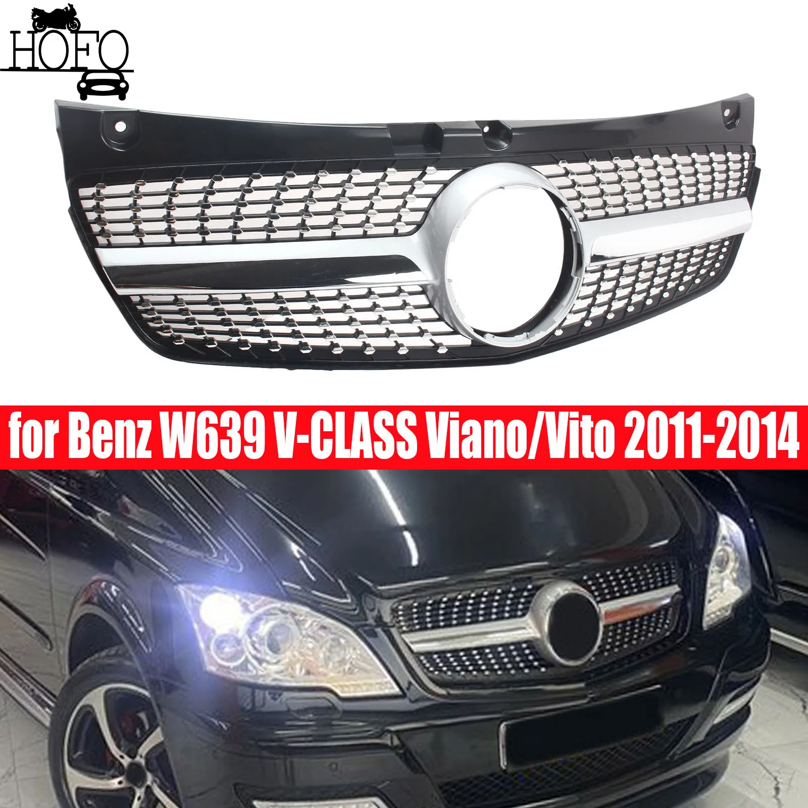 

ront Bumper Grille Grills Facelift ABS Diamond Racing Auto Accessories for Benz W639 V-CLASS Viano/Vito 2011-2014 2012 2013