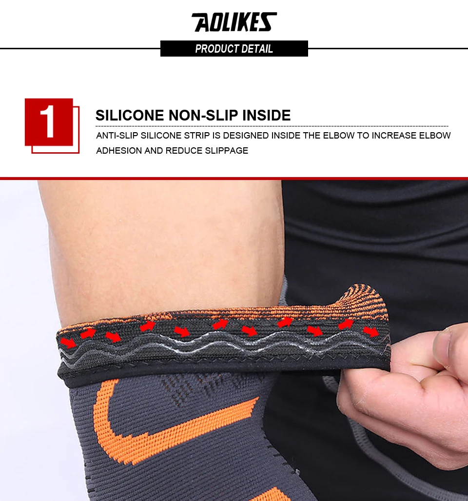 AOLIKES 1PCS Ellenbogen Unterstützung Elastic Gym Sport Ellenbogen Schutz Pad Absorbieren Schweiß Sport Basketball Arm Hülse Ellenbogen Klammer – Detail 4