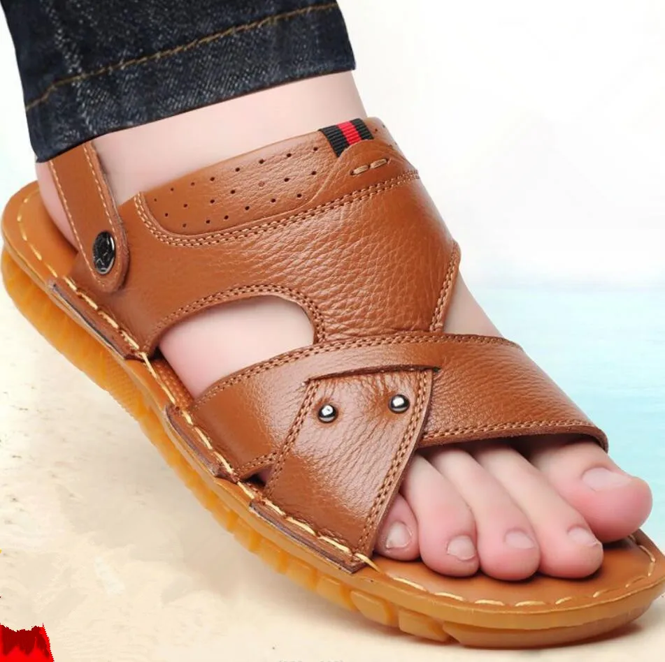 2024 Summer Men Shoes Genuine Leather Sandals Outdoor Casual Sandalias Hombre Beach Shoes Soft Bottom Wear Slipper Chaussure