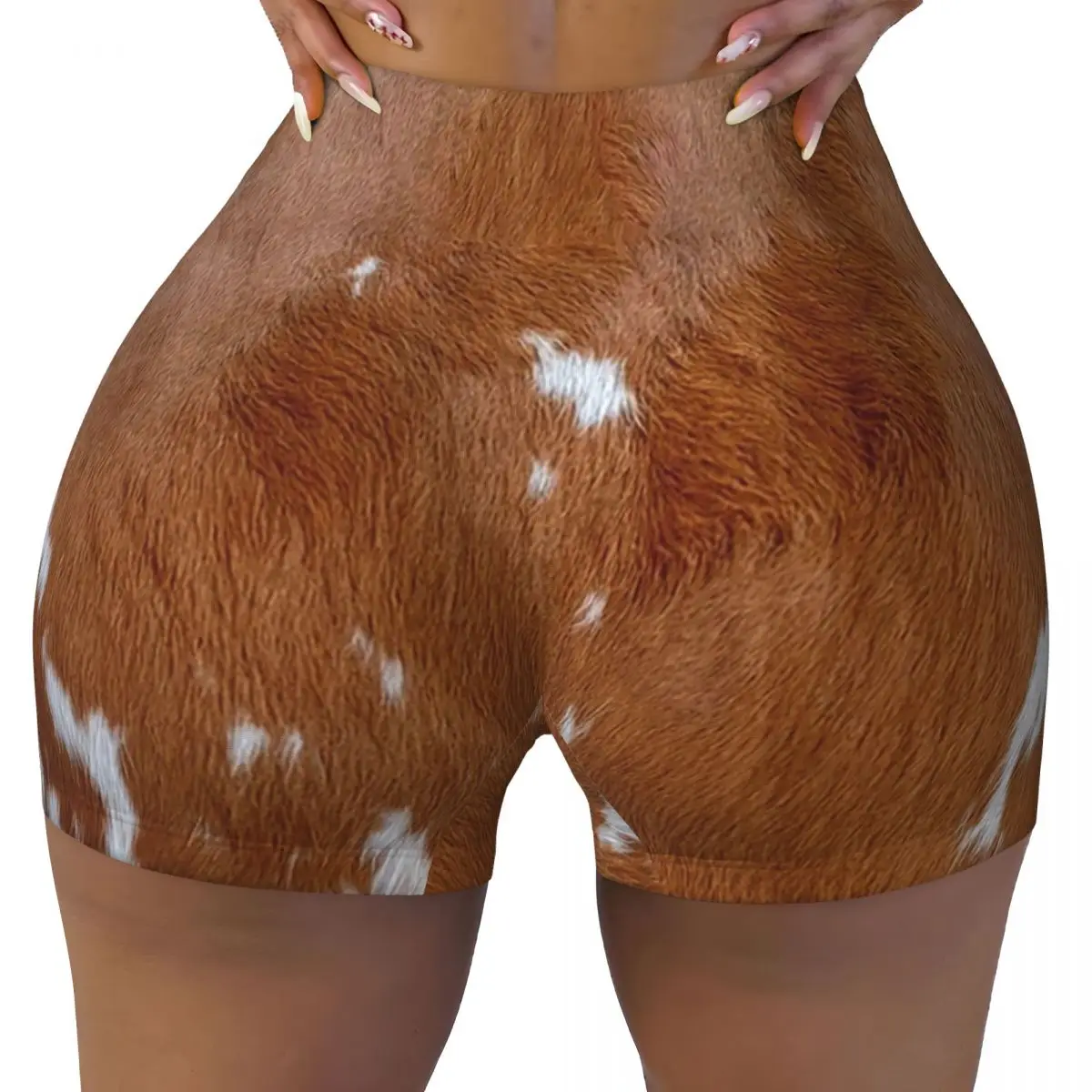 Personalizado elegante pele de vaca textura da pele de vaca impressão patter yoga shorts feminino ginásio treino correndo atlético vôlei shorts