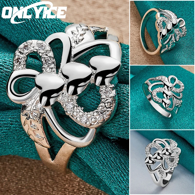 

925 Sterling Silver Three Heart Gift belt Ring For Women Fashion Engagement Wedding Party Gift Grace Charm Jewelry