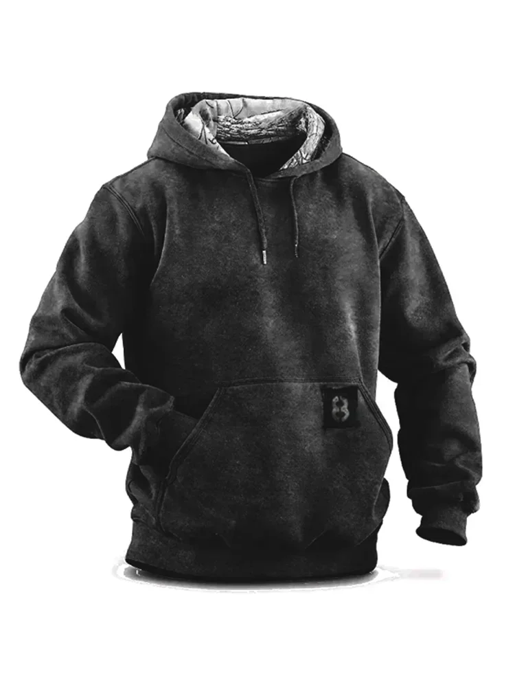 

Men's Retro Warm Casual Pullover Hooded Pockets Cotton Loose Thicken Drawstring Streetwear Men's Hoodies 2024 Winter Clothing