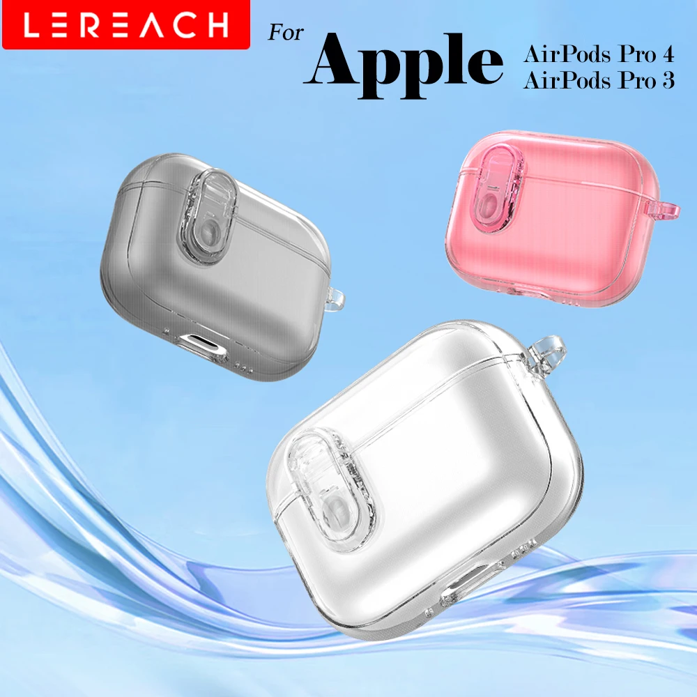 

Прозрачный противоударный чехол Lereach для AirPods Pro 4/Pro 3 с карабином, защита от падений и отпечатков пальцев