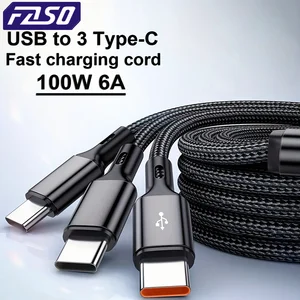 FASO 3 In 1 USB-A hingga 3 Type Tipe-C 100W 6A Kabel Data Pengisian Cepat untuk Samsung Galacy S24 Xiaomi Redmi Huawei Transfer Data USB C 12 penjualan terbaik tipe c ke usb a - №