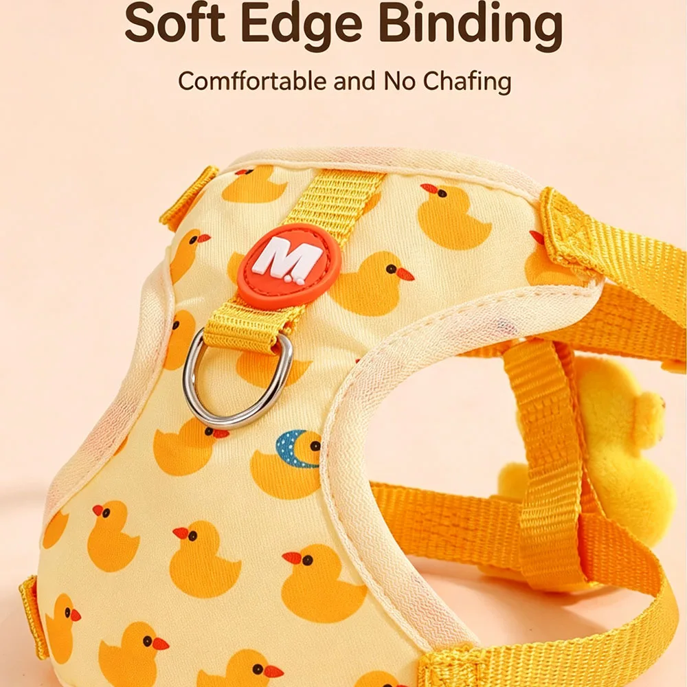 Cute Duck Print Cat Harness and Leash, 1.5M Long Adjustable Pet Leash, Breathable Vest Harness Soft Edge Binding Walking Harness view 5