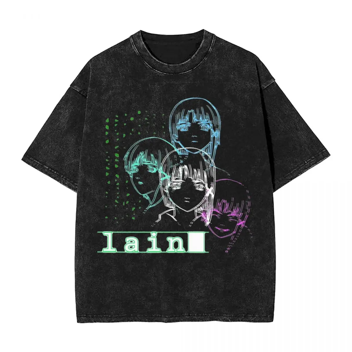 

Серийные эксперименты Lain Washed Футболка Уличная винтажная футболка 90-х годов Научная фантастика Аниме Японские футболки для мужчин и женщин Лето большого размера