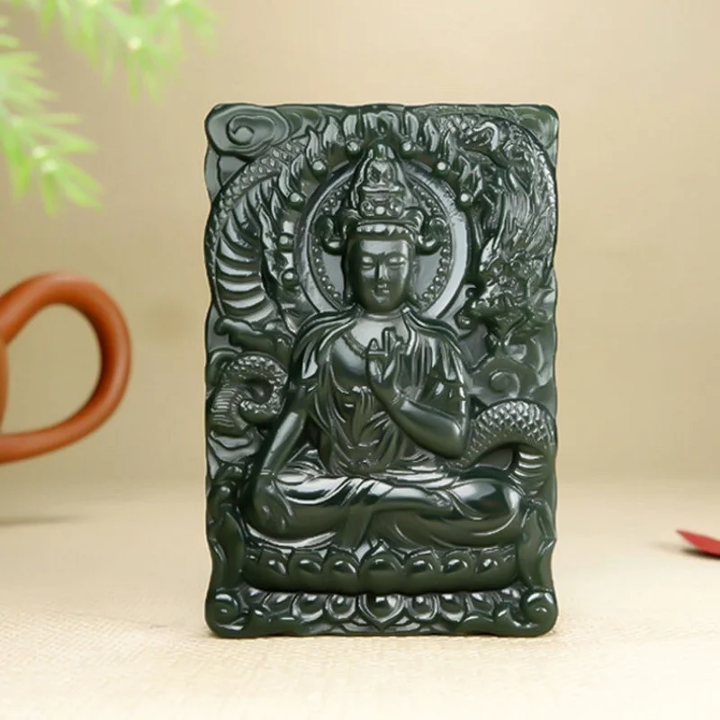 

Hotan Green War Guanyin Jade Pendant Necklace