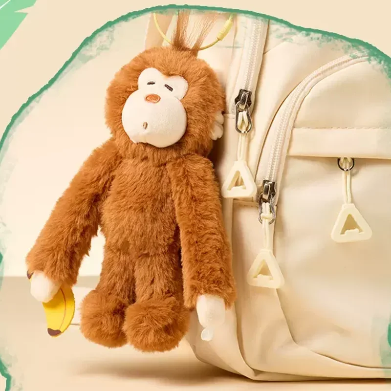 Série Miniso-Malou Brinquedos de pelúcia para meninas, pingente de macaco de mão longa, mini sacola de banana, personalidade divertida, presentes de aniversário surpresa