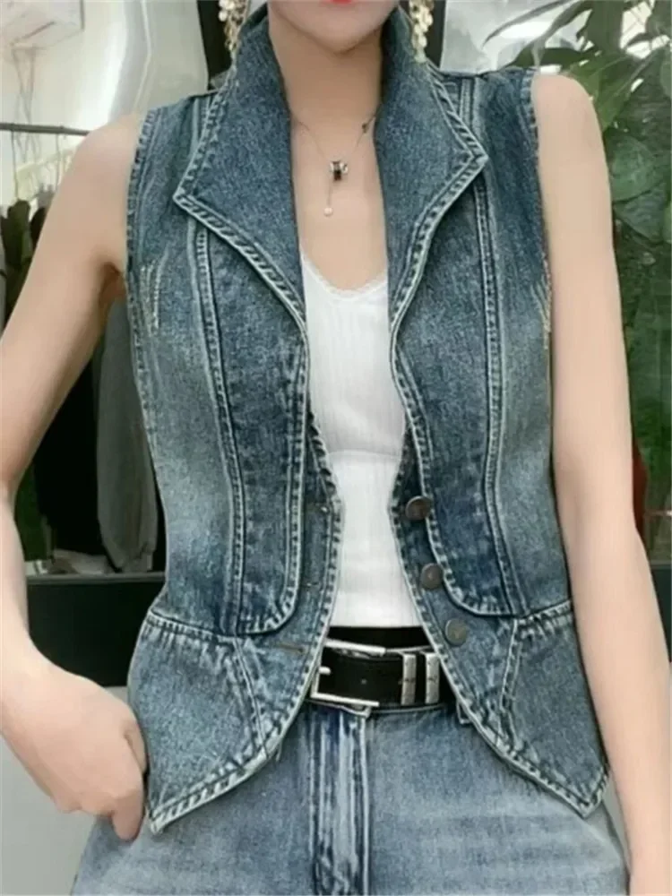 Casual Weibliche top Frauen Denim Weste frauhling Herbst Kleidung rammellose Jacke Einreiher Kurze Westen 4XL Chaleco Mujer