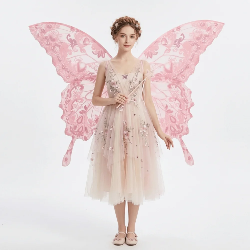 Sweet Creative Adults Fairy Wings Colorful Handmade Fairy Costume Wing Foldable Durable Cosplay Party Wings Masquerade