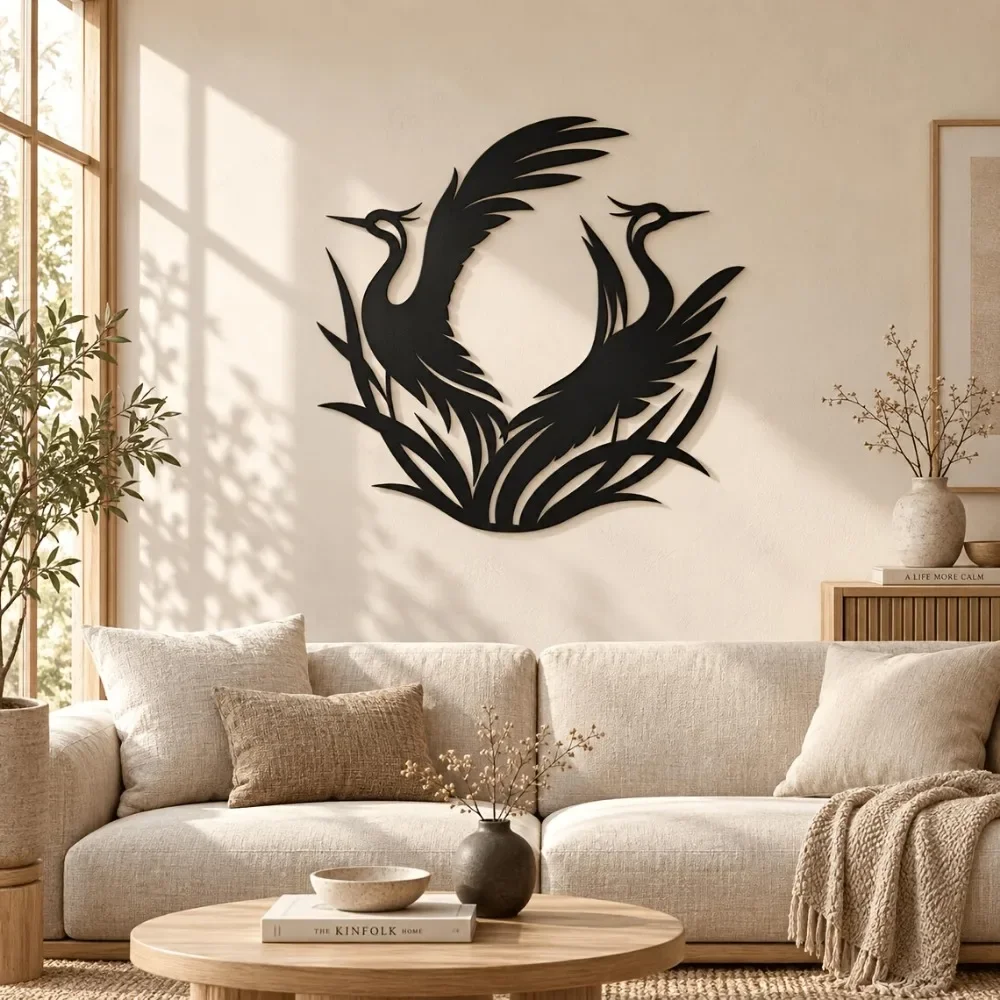CIFBUY Iron Wall Art Crane Bird Metal Heron Sculpture Vintage For Living Room Bedroom Home Decor Sign Gift