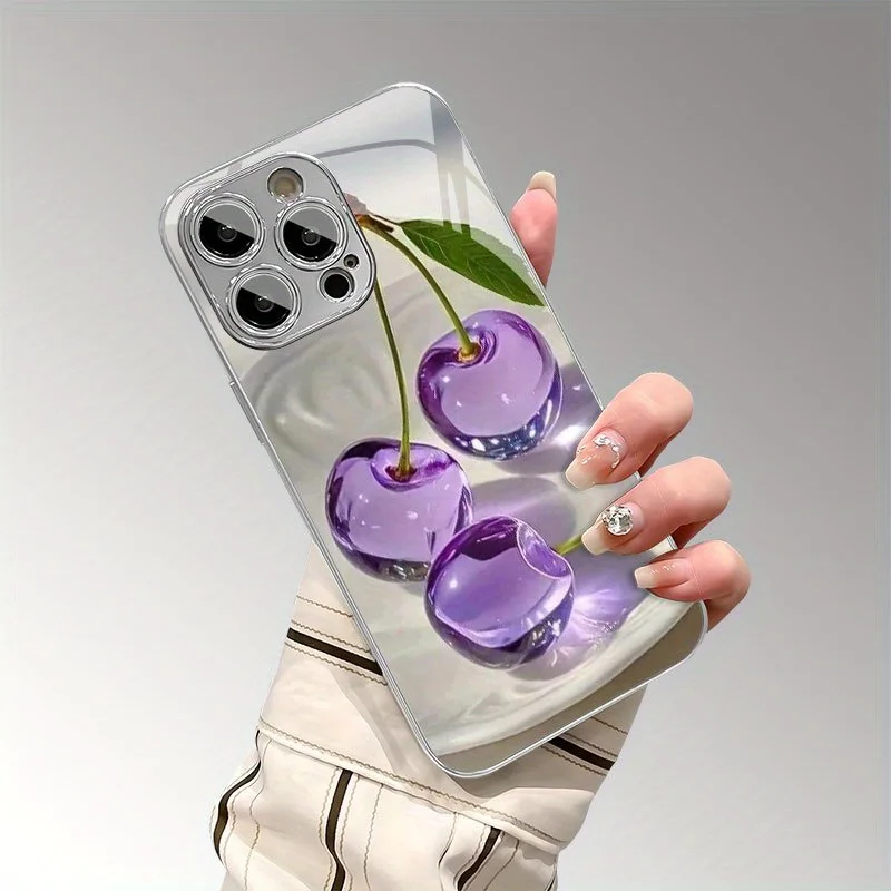 Purple crystal cherry pattern Phone Case for Samsung Galaxy S25 S24 S23 S22 S21 S20 S10 S9 S8 FE Plus Ultra 4G 5G Luxury Glass
