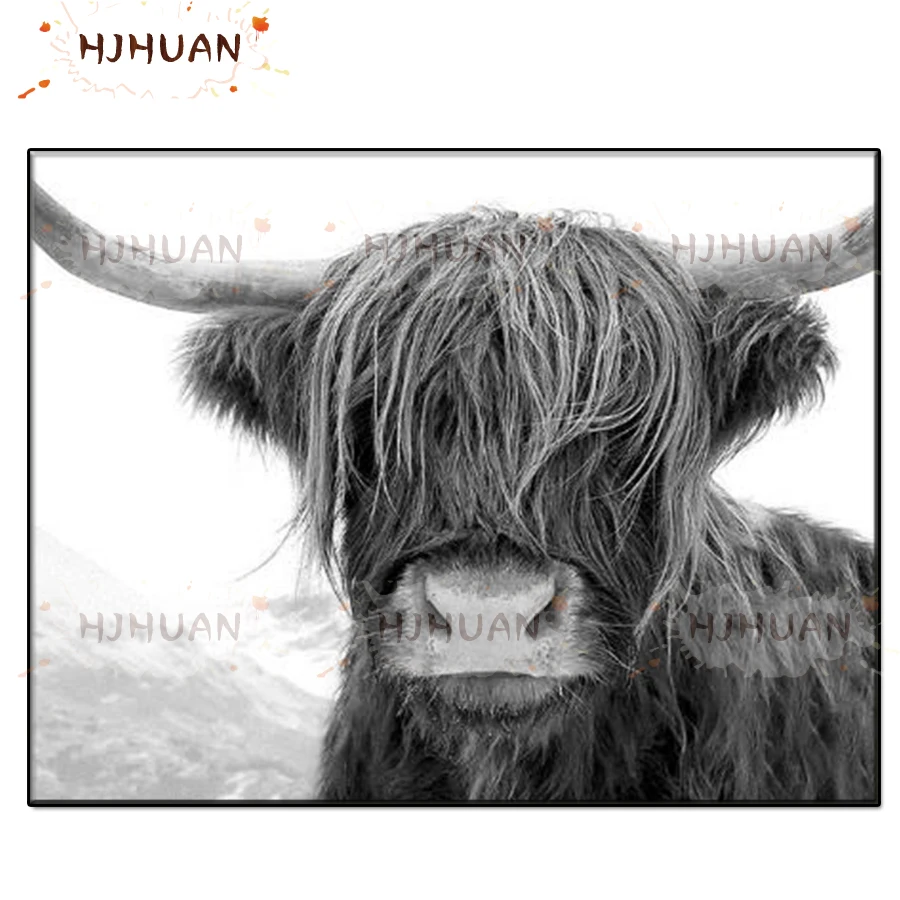 5D Black and white animal art, Dutch highland cattle diamond painting full drill DIY diamond embroidery mosaic home decor gift