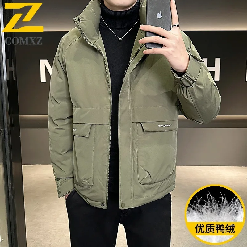 COMXZ Men sofeshell Down Jacket Hooded 90 Percent White Duck Down Warm Parka Outdoor Climbing Windproof Winter Windbreaker 2025