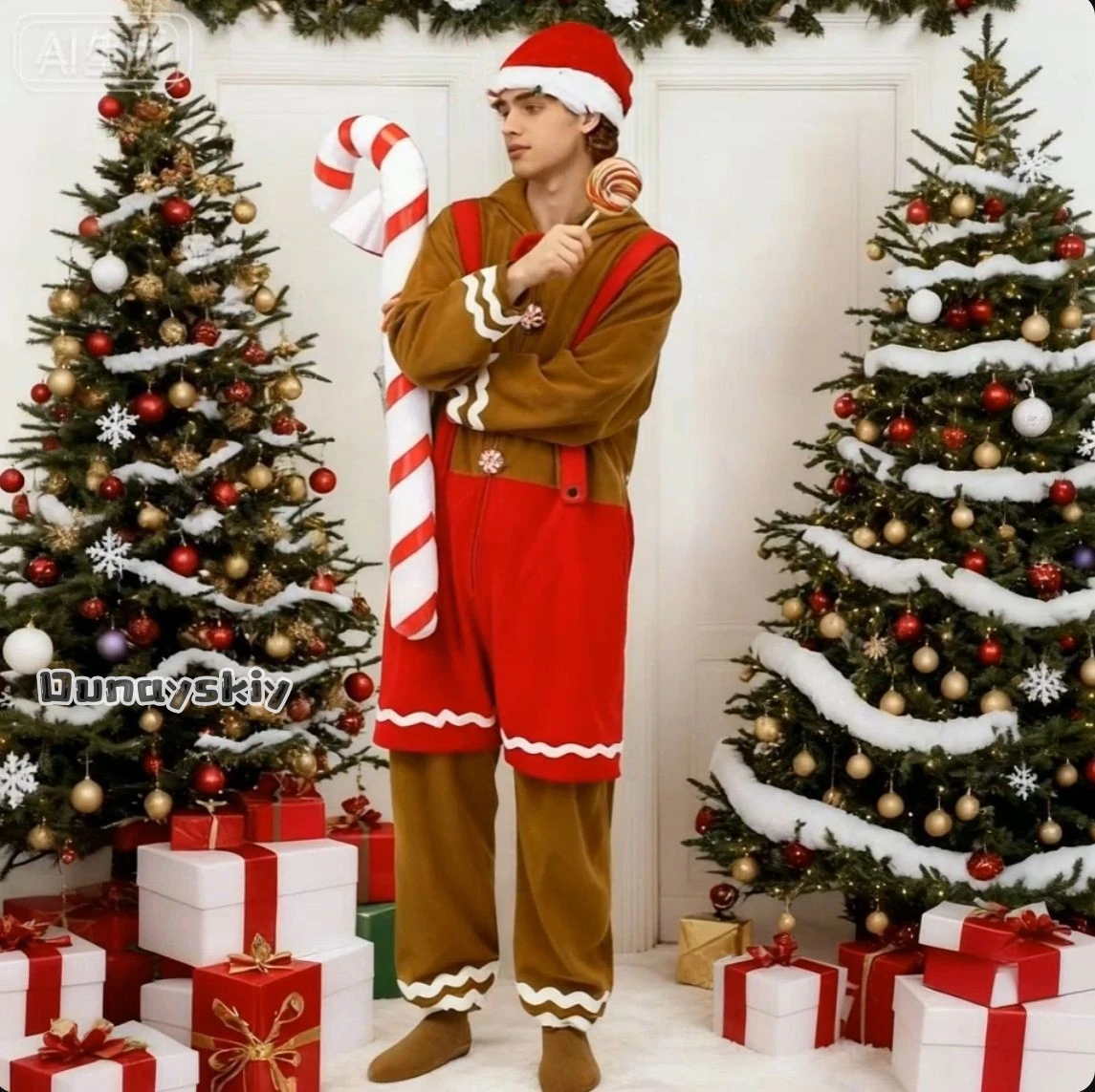 عيد الميلاد الزنجبيل تأثيري حلي {NinoNiko Cos} الكبار الكرتون البني Kigurumi منامة عيد الميلاد تمويه زي للبنين