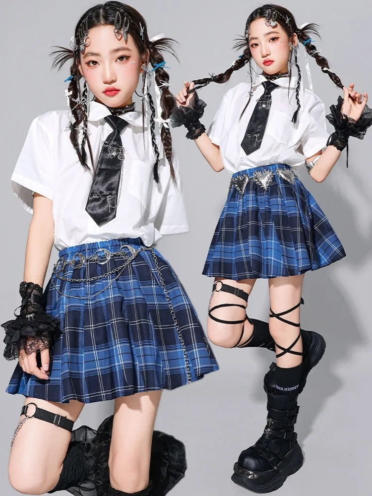 Kids Hip Hop Girl Group Streetwear K-pop Girls Shirt Street Dance Plaid Skirts Korean Costumes Children Jazz Teenage Clothes Set