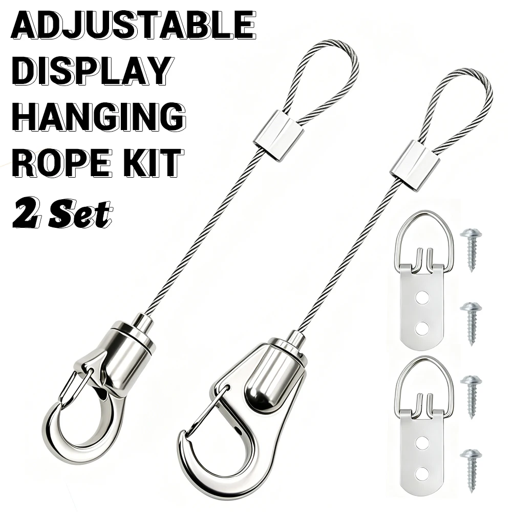 

2/10Set 1.5mm 304 Stainless Steel Adjustable Wire Rope Kit with Hooks & Heart Hanger for Picture Frame Artwork
