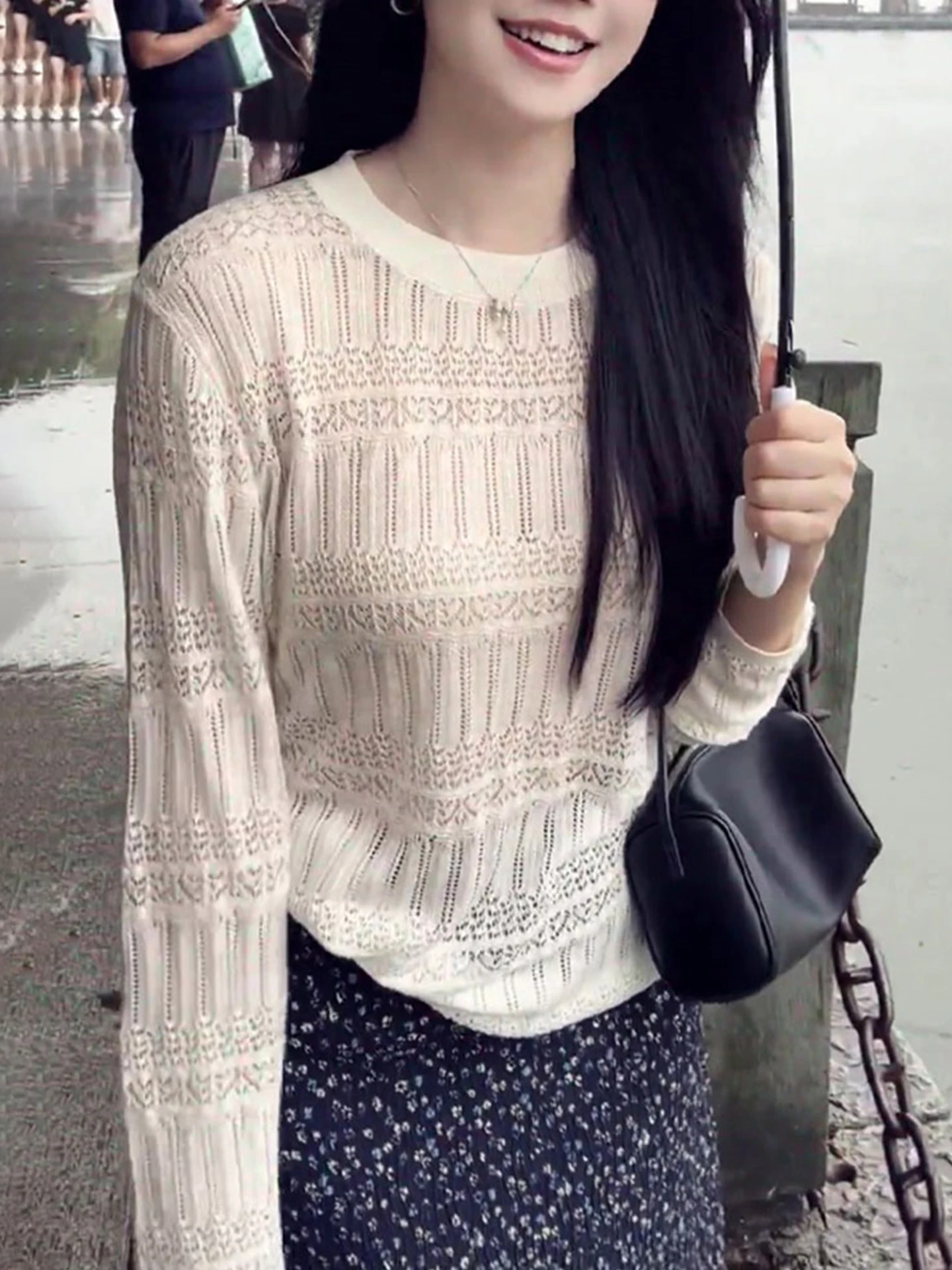 

Женский ажурный вязаный топ с длинным рукавом, повседневный, модный, с матовым дизайном, осенняя новинка