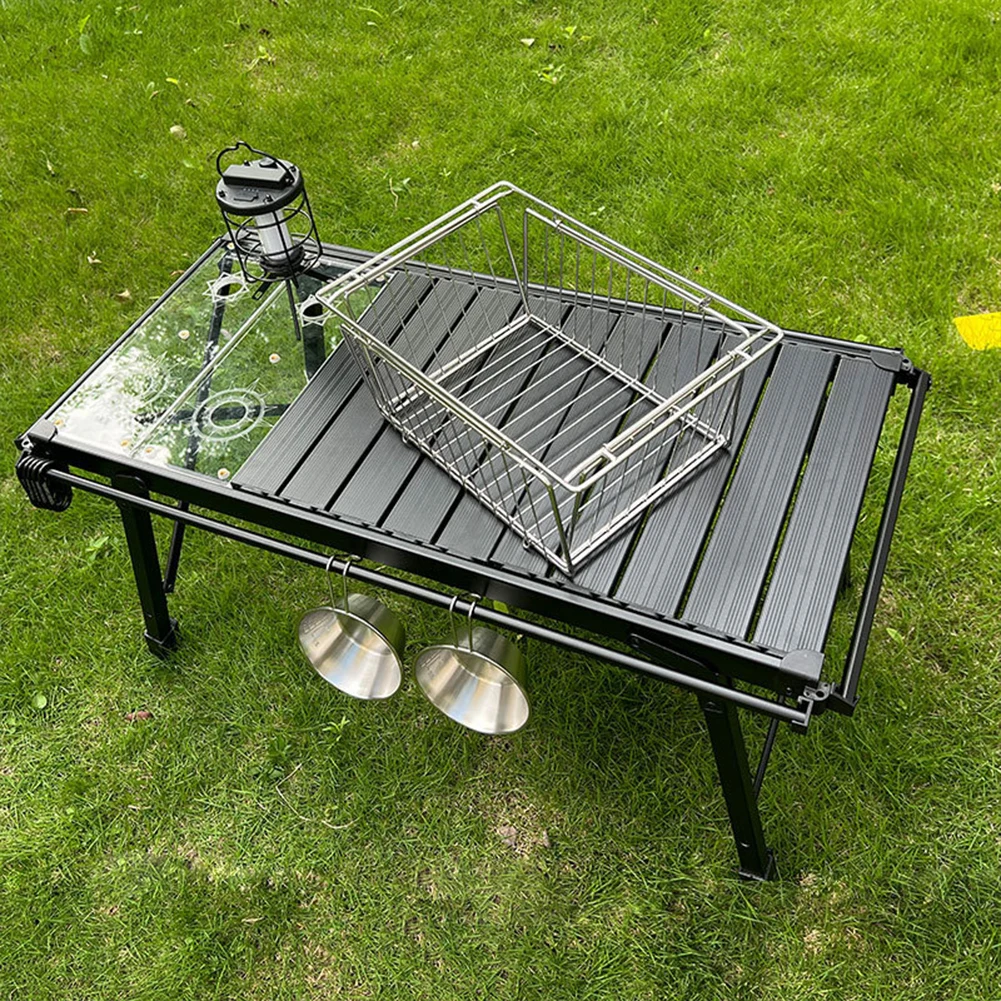 IGT Camping Drain Basket Stainless Steel Table Panel Storage Basket Pots Bowls Plates Holder Basket IGT Table Accessories