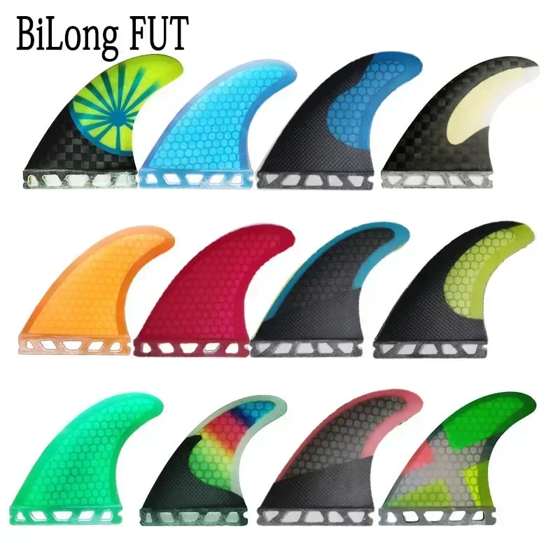 BiLong Futures Fins Surfboard Fins Tri Fin Set Thruster G5 Size Fiberglass Honeycomb with Carbon Quilhas Surf  Wakeboard Surfing