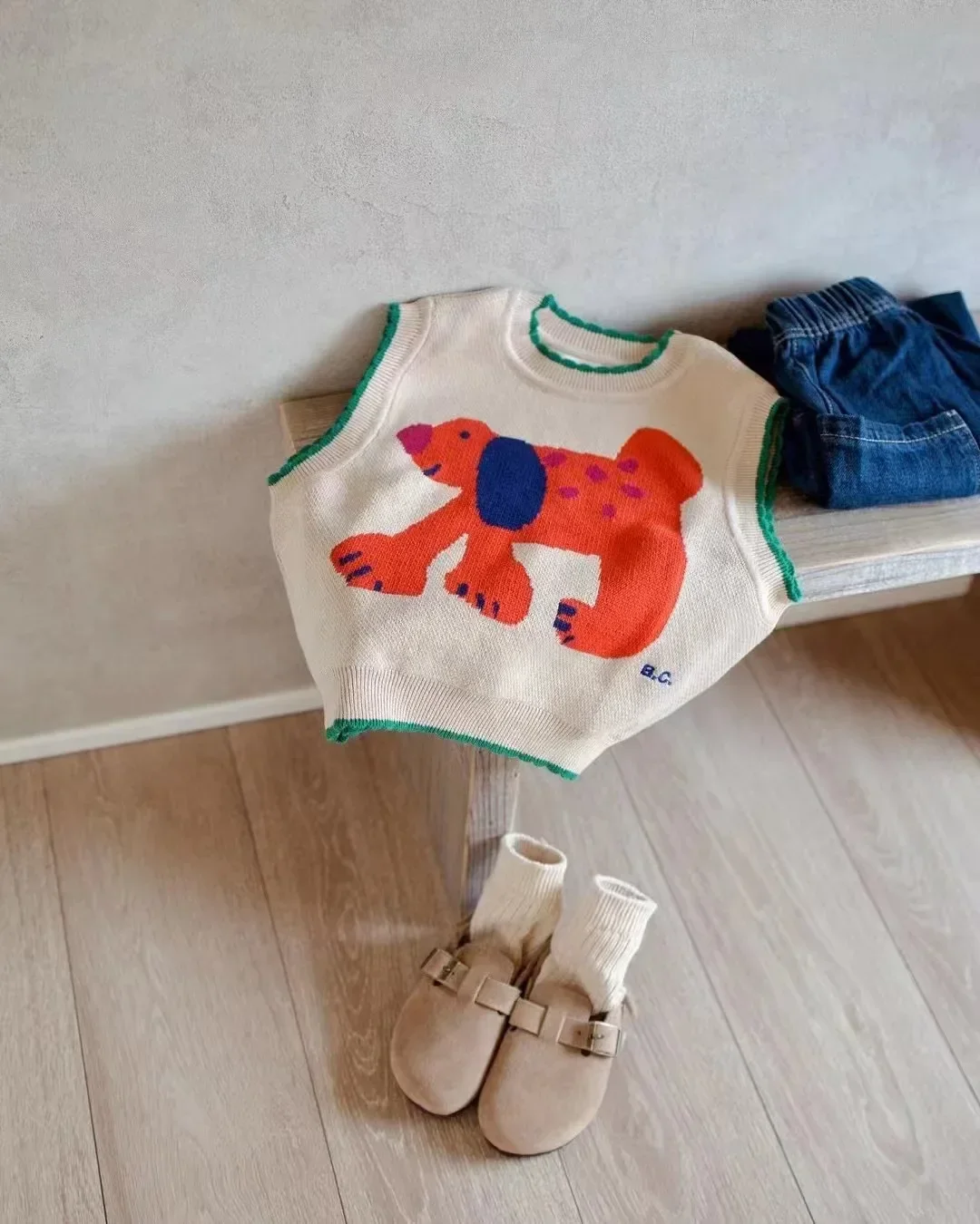 2026 INS Style Children's Autumn/Winter Girls' Cartoon Color Blocked Pullover Vest Cardigan Boys' Single Breasted Knint Sweater