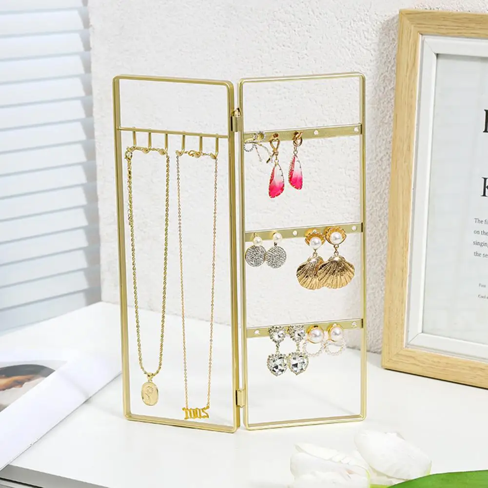 

Jewelry Display Stand Free Standing Multi-hooks Golden Metal Folding Stable Hook Earrings Necklace Bracelet Organizer Rack