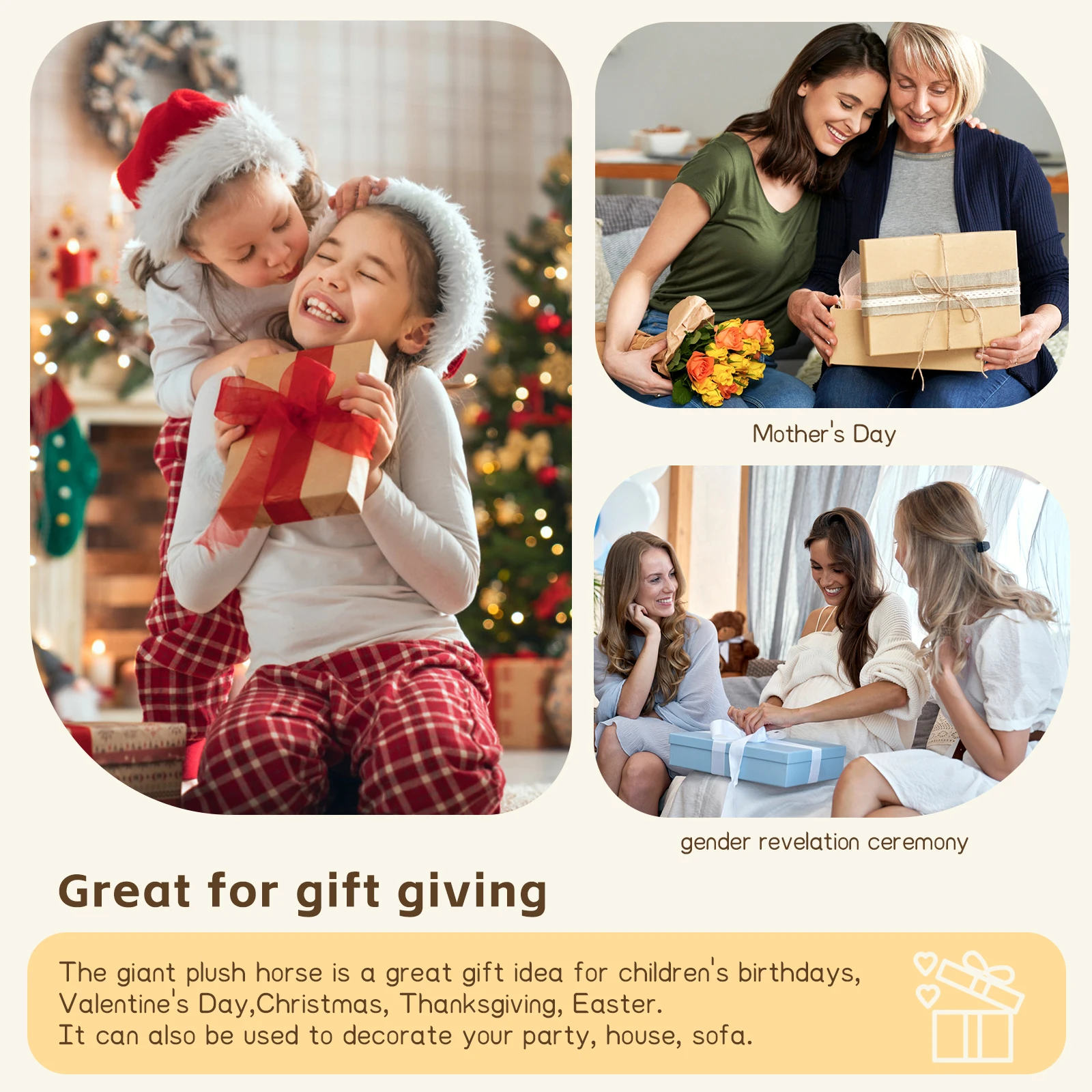 Tezituor 47 Inch Giant Realistic Horse Stuffed Animal, Hugging Soft 4ft Stuffed Pony Plush Pillow, Large Stuffed Horse Plush