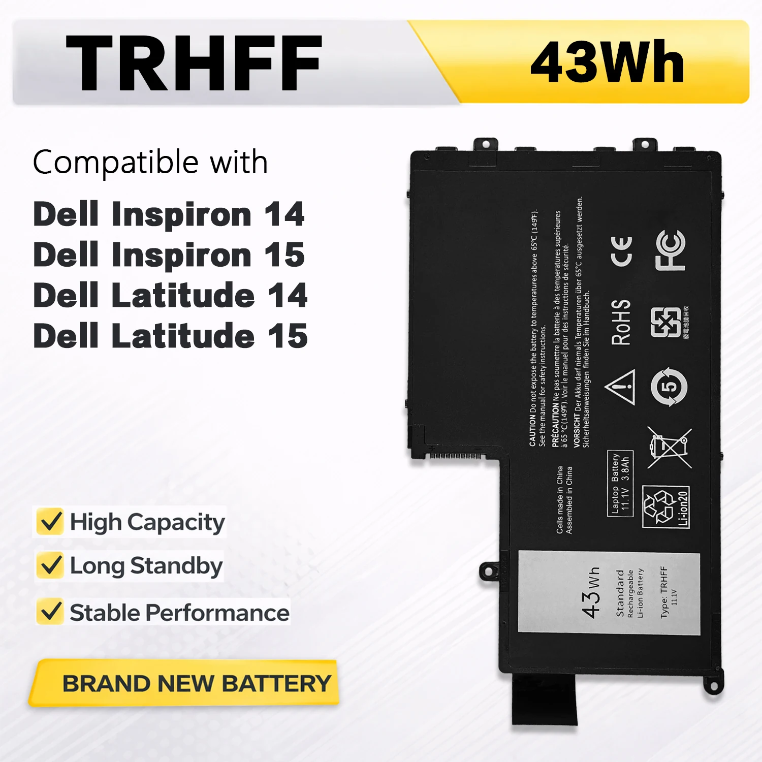 

PowerHub TRHFF Battery For DELL Inspiron 14 5445 5447 5448 5457 Inspiron 15 5545 5547 5548 5557 14-3450 15-3550 14-3450 15-3550